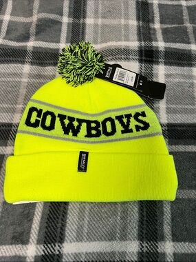 Neon Yellow 'COWBOYS' Pom Beanie